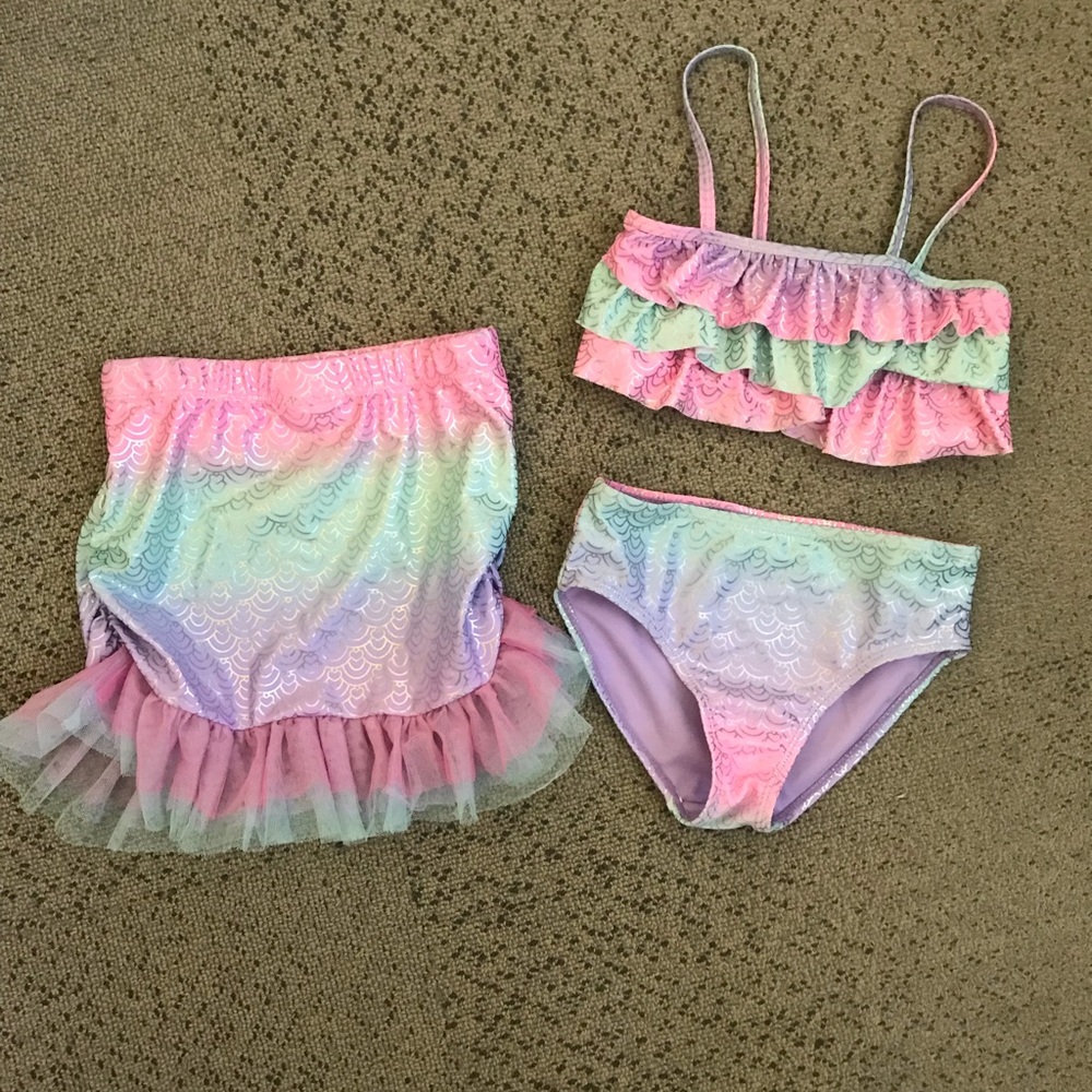Girls Pastel Rainbow Ruffle Bikini Set
